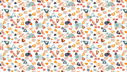 Playful abstract shapes create a vibrant and modern pattern for backgrounds, textiles, and designs