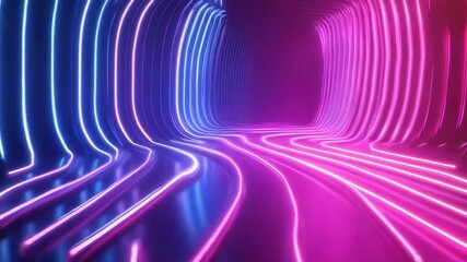 Glowing neon lines creating futuristic cyber tunnel background - Powered by Adobe