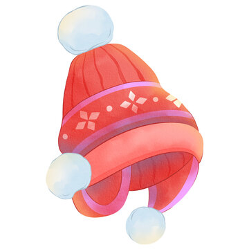 Winter Hat Merry Christmas Watercolor Clipart
