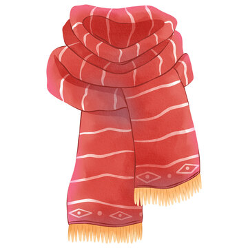 Red Striped Scraft Merry Christmas Watercolor Clipart