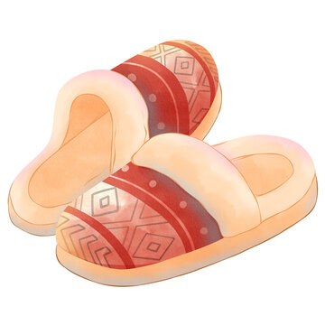 Fuzzy Slippers Merry Christmas Watercolor Clipart