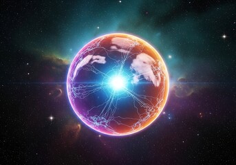 Obraz premium Galactic Sphere Emitting Energy in the Vast Expanse of Outer Space