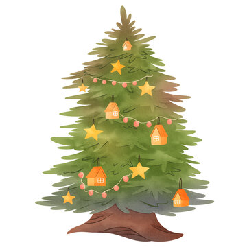 Tree Merry Christmas Watercolor Clipart