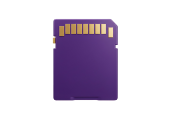 Purple SD card isolated on transparent background, secure digital memory card for data storage and transfer PNG