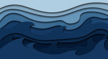 Fototapeta premium Abstract background with blue paper cut sea waves and topographic relief map effect creating depth and texture