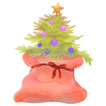 Tree Merry Christmas Watercolor Clipart