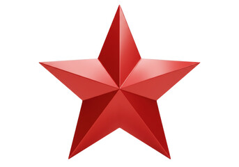 Obraz premium Shiny red star isolated on transparent background, three-dimensional star shape for holiday decoration and patriotic themes PNG