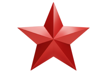 Shiny red star isolated on transparent background, three-dimensional star shape for holiday decoration and patriotic themes PNG