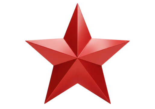 Shiny red star isolated on transparent background, three-dimensional star shape for holiday decoration and patriotic themes PNG