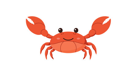 Cartoon Crab with Claws Up Smiling Orange Color.