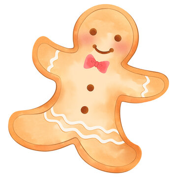 Gingerbread Pink Bowtie Merry Christmas Watercolor Clipart