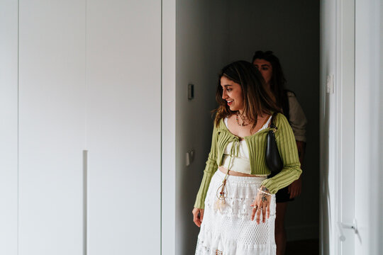 Couple visiting apartment for real estate consultation in modern interior