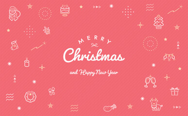 クリスマスのポップでかわいい赤ピンクのフレーム背景:コピースペースのあるシンプルなデザイン