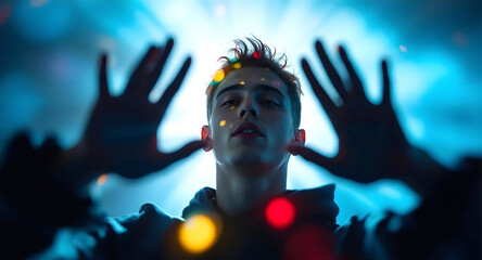 portrait of a young man with contrasting blue light