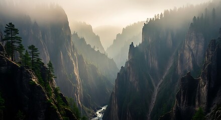 Misty Mountain Valley - A Serene Landscape of Natural Beauty.