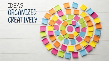 Obraz premium Colorful Sticky Notes Arranged in Spiral Pattern on White Surface