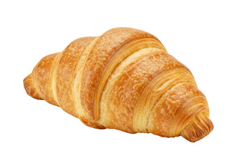 Golden brown croissant isolated on transparent background, delicious French pastry for breakfast and bakery concepts