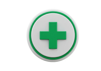Green medical cross isolated on white, first aid symbol in PNG format for healthcare and emergency services design projects