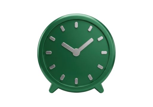 Green retro alarm clock PNG isolated on transparent background, vintage style timepiece for time management and reminders