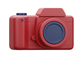 Red and blue toy camera isolated PNG, retro style photography equipment for kids and creative projects on transparent background