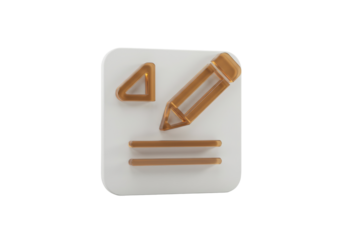 3D render of a document with pencil isolated PNG, golden writing icon on transparent background, note taking and editing concept