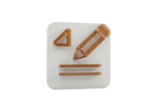 3D render of a document with pencil isolated PNG, golden writing icon on transparent background, note taking and editing concept