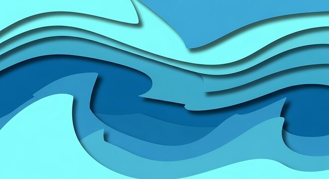 Vibrant paper cut style illustration of a serene tropical beach sunset scene with ocean waves, palm trees, sailboats, and a surfboard, perfect for summer holidays