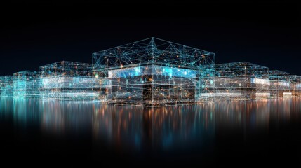 Fototapeta premium Futuristic digital cityscape virtual reality 3d render night view technology concept