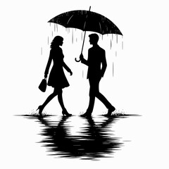 Couple with umbrella on a rainy day