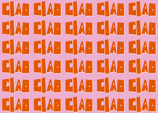 Orange ciao lettering pattern illustration on pink background