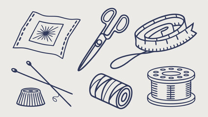Hand Drawn Sewing and Crafting Tools for Creative DIY Projects Textile Design Workshops Hobbyists and Handmade Business Vector Illustration