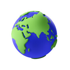 Stylized 3D Earth Globe With Green Continents And Blue Oceans On A Transparent Background