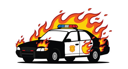 Burning Police Car with Flames and Siren Lights. © NFS Studio