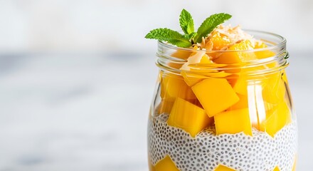 Refreshing Mango Chia Seed Pudding in a Jar.