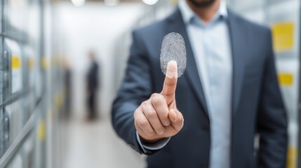 Secure fingerprint authentication business office digital security image modern environment close-up viewpoint innovative technology