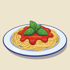 Delicious Plate of Spaghetti with Tomato Sauce and Fresh Basil Garnish.