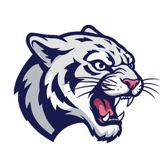 Fierce White Tiger Head Mascot Roaring with Aggression.