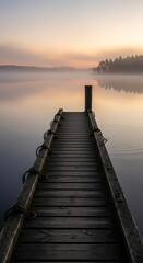 Fototapeta premium Pier into Serenity - A Tranquil Lakeside Dawn.