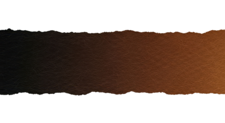 A strip of textured gradation brown and black with realistic torn edges, blank for text. Isolated on transparent background,