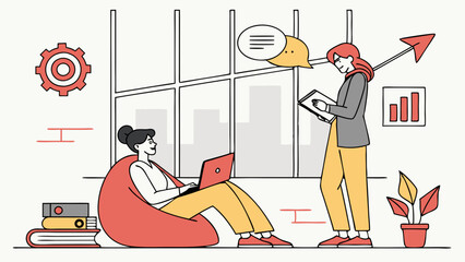 Business Women Collaborating on Data Analysis and Strategic Planning for Growth in Flexible Modern Office.