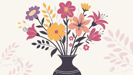 Vibrant Colorful Flower Bouquet in Vase Flat Design Vector Illustration for Spring Summer Greeting Cards and Happy Celebrations