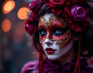 Venetian mask red purple and gold masquerade accessory on transparent background halloween costumes costume illustration holiday cartoon party zombie 