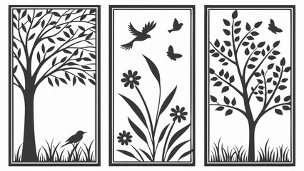 Serene Nature Silhouettes Decorative Panels for Modern Home Wall Art Interior Design Laser Cut Crafts and Peaceful Graphic Design