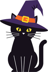 Vector art of a black cat wearing a witch hat for halloween