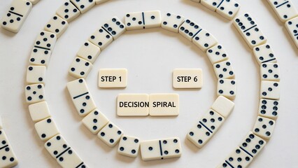 Naklejka premium Decision Making Process Illustrated with Dominoes in Spiral Formation