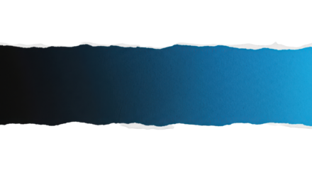 A strip of textured gradation blue and black with realistic torn edges, blank for text. Isolated on transparent background,