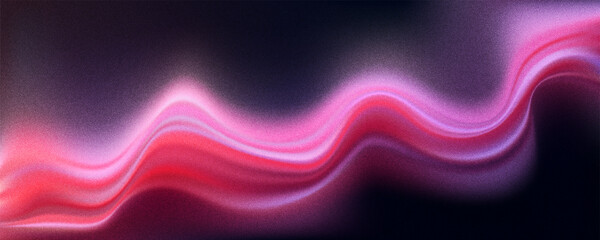 Trendy pink gradient waves on black. Abstract blurred texture noise background. Grainy film effect texture gradient template. Vector illustration for your graphic design, banner, poster