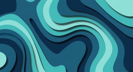 Abstract topographic map concept featuring flowing curved lines and a layered paper cut-out effect in shades of ocean blue