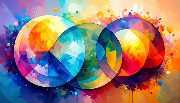 Abstract artwork features three intersecting colorful circles