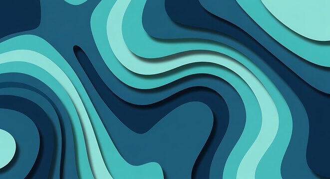 Abstract topographic map concept featuring flowing curved lines and a layered paper cut-out effect in shades of ocean blue
